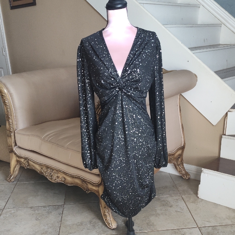 SHEIN Black Glitter Long Sleeve Dress